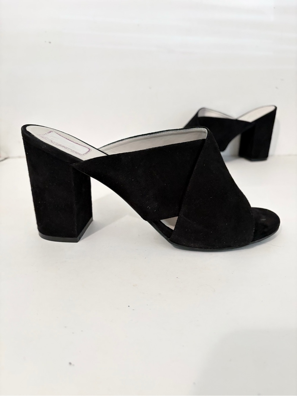 Cole Haan Grand OS Gabby Black Suede Leather Slip On Block Heel Sandals